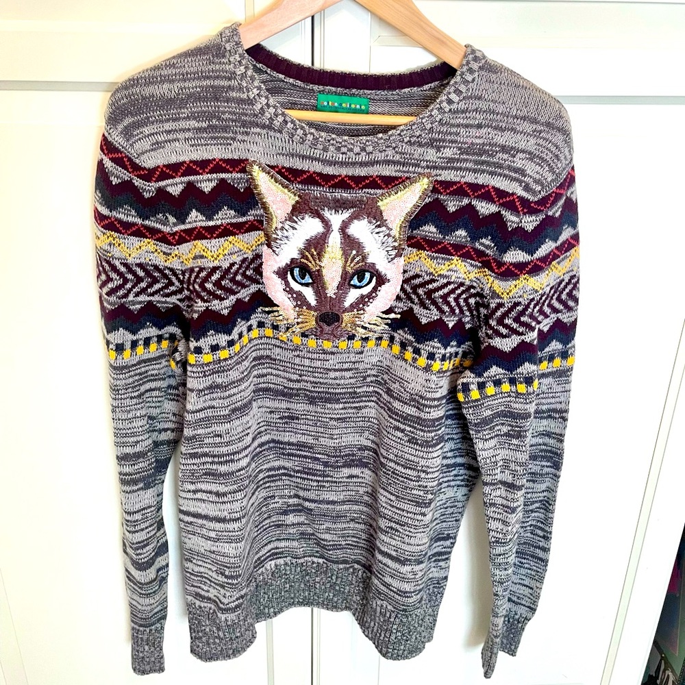 Original cat sweater, hand appliqué